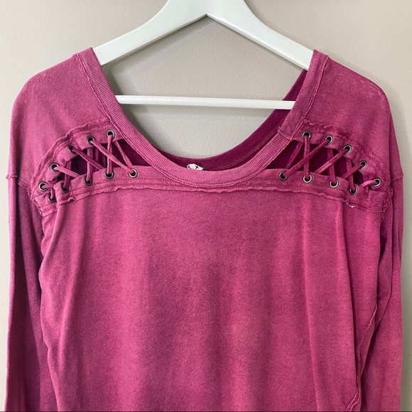 Free People Burnout Knit Top Pink Sz Small - Picture 2 of 11